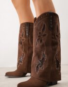 ideal Cizme de cowboy cu carâmb care imită piciorul cu zirconii decorative pe toc Anemona Maro