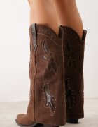 ideal Cizme de cowboy cu carâmb care imită piciorul cu zirconii decorative pe toc Anemona Maro