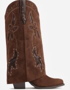 ideal Cizme de cowboy cu carâmb care imită piciorul cu zirconii decorative pe toc Anemona Maro