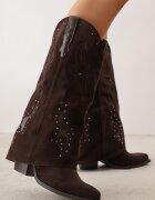 ideal Cizme de cowboy cu carâmb care imită piciorul cu zirconii decorative pe toc Anemona Maro