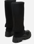ideal Cizme Negre Chunky cu carâmb tricotat ce imită cracul pantalonului Fenema