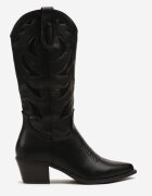 ideal Cizme Negre pe Toc Gros în Stil Cowboy Decorate cu Relief Latimesa