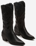 ideal Cizme Negre pe Toc Gros în Stil Cowboy Decorate cu Relief Latimesa
