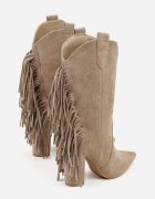 ideal Ghete Cowboy Bej închis cu toc gros decorate cu franjuri Reikka