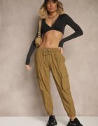 ideal Pantaloni Cargo Verzi din Bumbac Talie Înaltă Kolanielis