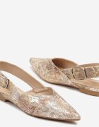 ideal Sandale Aurii Cu Imprimeu Șarpe Tip Slingback Cu Cataramă Banelias