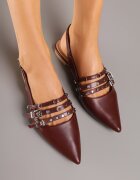 ideal Sandale Bordeaux Slingback cu vârf ascuțit decorate cu barete și catarame Voseira