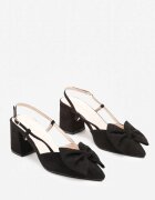 ideal Sandale Negre cu toc gros fără călcâi decorate cu fundă Morisela