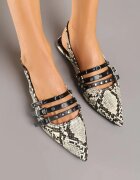 ideal Sandale Negru-Bej model șarpe Slingback cu vârf ascuțit cu barete și catarame Voseira