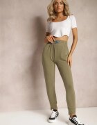 ideal Zielone Spodnie Dresowe High Waist z Kieszeniami i Ściągaczami Falira