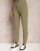 ideal Zielone Spodnie Dresowe High Waist z Kieszeniami i Ściągaczami Falira