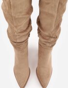 inia Cizme din eco-suede cu toc gros și carâmb decorativ încrețit Reaelora Bej