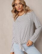 italy moda Bluză Alb-Bleumarin din Bumbac cu Legare la Bază Bettine