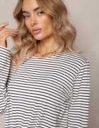 italy moda Bluză Alb-Bleumarin din Bumbac cu Legare la Bază Bettine