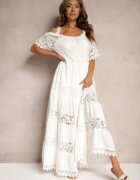 italy moda Rochie Albă de Dantelă din vâscoză cu croială evazată cu bretele Leris