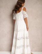 italy moda Rochie Albă de Dantelă din vâscoză cu croială evazată cu bretele Leris
