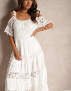 italy moda Rochie Albă de Dantelă din vâscoză cu croială evazată cu bretele Leris