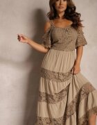 italy moda Rochie maro din dantelă cu viscoză croială evazată cu bretele Leris