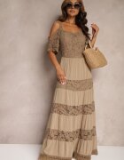 italy moda Rochie maro din dantelă cu viscoză croială evazată cu bretele Leris