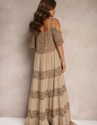 italy moda Rochie maro din dantelă cu viscoză croială evazată cu bretele Leris