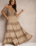 italy moda Rochie maro din dantelă cu viscoză croială evazată cu bretele Leris