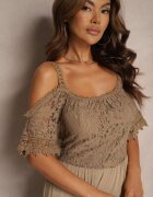 italy moda Rochie maro din dantelă cu viscoză croială evazată cu bretele Leris