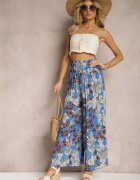 j.stars Pantaloni Albaștri din Viscoză cu elastic în talie și picioare largi cu flori Selinia