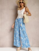 j.stars Pantaloni Albastri Largi din Viscoză cu talie înaltă cu imprimeu floral Tepolla