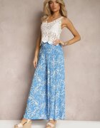 j.stars Pantaloni Albastri Largi din Viscoză cu talie înaltă cu imprimeu floral Tepolla