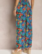 j.stars Pantaloni Albastru-Portocalii din Viscoză cu Croială Dreaptă Talie Înaltă cu Imprimeu Floral Zaranima