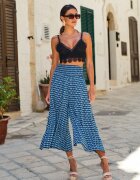 j.stars Pantaloni Bleumarin și Albastru Larghi din Viscoză cu Elastic Înncrețit în Talie Mellody