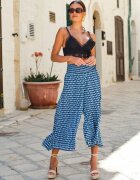 j.stars Pantaloni Bleumarin și Albastru Larghi din Viscoză cu Elastic Înncrețit în Talie Mellody