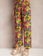 j.stars Pantaloni Galben-Roz din viscoză cu picior drept talie înaltă și model floral Zaranima