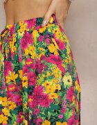 j.stars Pantaloni Galben-Roz din viscoză cu picior drept talie înaltă și model floral Zaranima