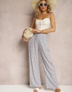 j.stars Pantaloni Largi Albastri Deschis cu Elastic în Talie din Viscoză cu Imprimeu Mozaic Wavelette