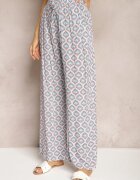 j.stars Pantaloni Largi Albastri Deschis cu Elastic în Talie din Viscoză cu Imprimeu Mozaic Wavelette