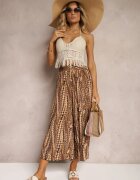 j.stars Pantaloni Maro cu talie înaltă și picioare largi din viscoză cu elastic în talie Krifea
