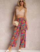j.stars Pantaloni Portocaliu-Roz de viscoză cu picior drept talie înaltă și imprimeu floral Zaranima