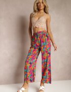 j.stars Pantaloni Portocaliu-Roz de viscoză cu picior drept talie înaltă și imprimeu floral Zaranima