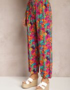 j.stars Pantaloni Portocaliu-Roz de viscoză cu picior drept talie înaltă și imprimeu floral Zaranima