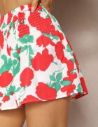 j.stars Pantaloni scurți Alb-Roșu cu imprimeu floral cu bandă elastică lată și încrețită în talie Orfina