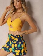 j.stars Pantaloni scurți Albastru-marin și Galben cu model floral cu talie elastică lată și încrețită Orfina