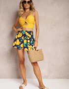 j.stars Pantaloni scurți Albastru-marin și Galben cu model floral cu talie elastică lată și încrețită Orfina
