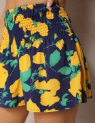 j.stars Pantaloni scurți Albastru-marin și Galben cu model floral cu talie elastică lată și încrețită Orfina