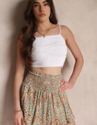 j.stars Pantaloni scurți Bej și Albastru care imită o fustă mini cu talie înaltă și bandă elastică încrețită în talie Zedite