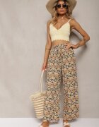 j.stars Pantaloni Verde-Bej Din viscoză High Waist Largi Cu elastic în talie și buzunare Aizha