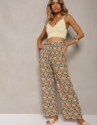 j.stars Pantaloni Verde-Bej Din viscoză High Waist Largi Cu elastic în talie și buzunare Aizha