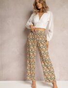 j.stars Pantaloni Verde-Bej Din viscoză High Waist Largi Cu elastic în talie și buzunare Aizha