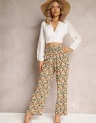 j.stars Pantaloni Verde-Bej Din viscoză High Waist Largi Cu elastic în talie și buzunare Aizha