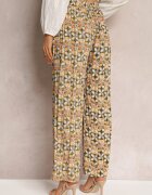 j.stars Pantaloni Verde-Bej Din viscoză High Waist Largi Cu elastic în talie și buzunare Aizha